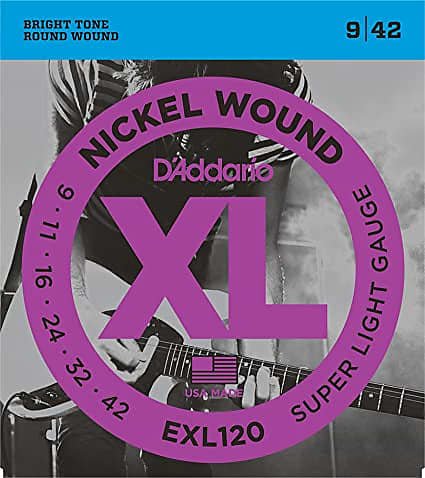 D'Addario EXL120 Nickel Wound Super Light Electric Guitar Strings, .009 - .042