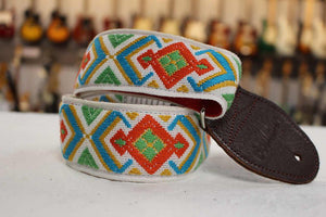 Souldier Diamante 2" White/Red/Turqoise Guitar Strap with Brown Ends *Free Shipping in the USA*